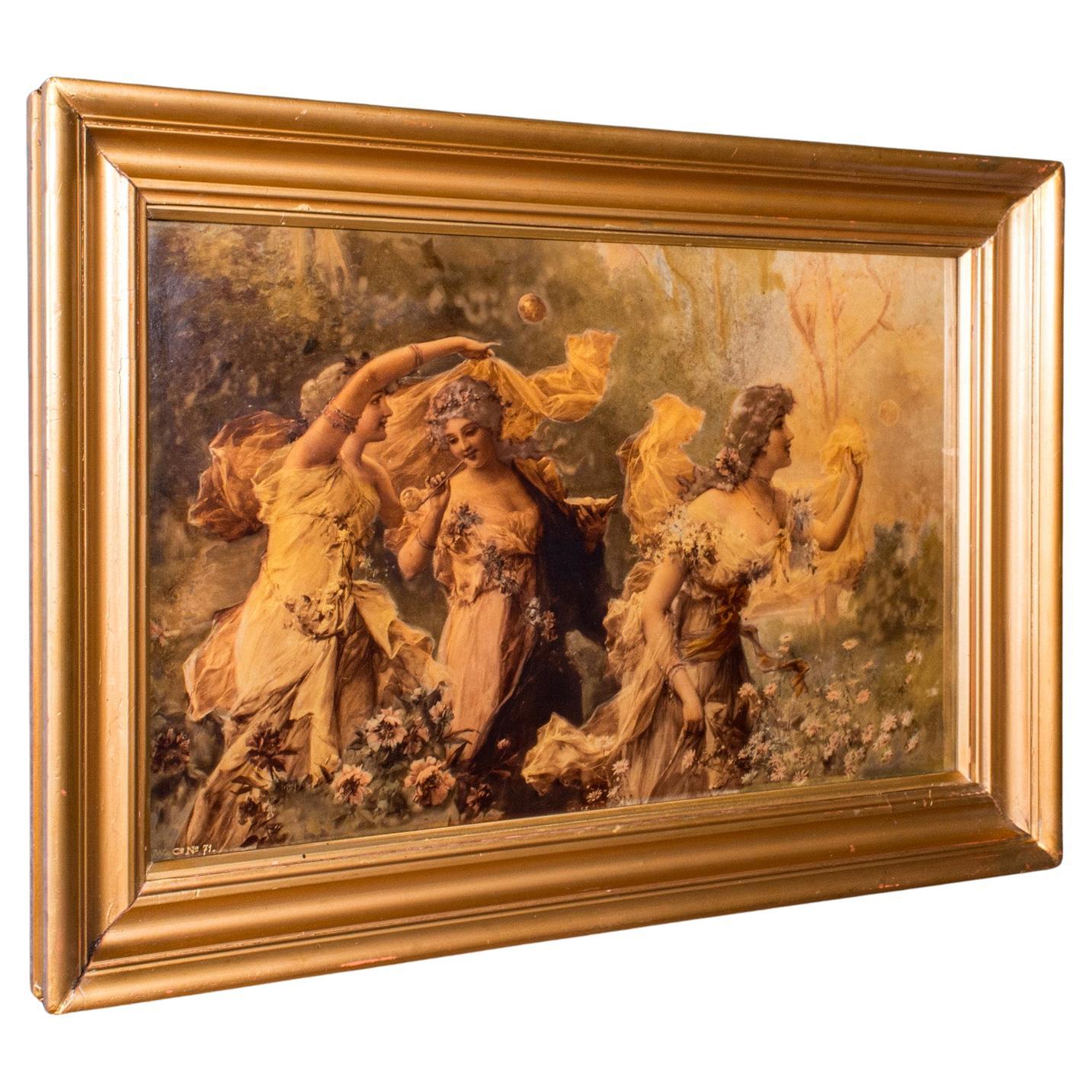 Antique Framed Crystoleum Picture, English, Art, Mezzotint Painting, Victorian