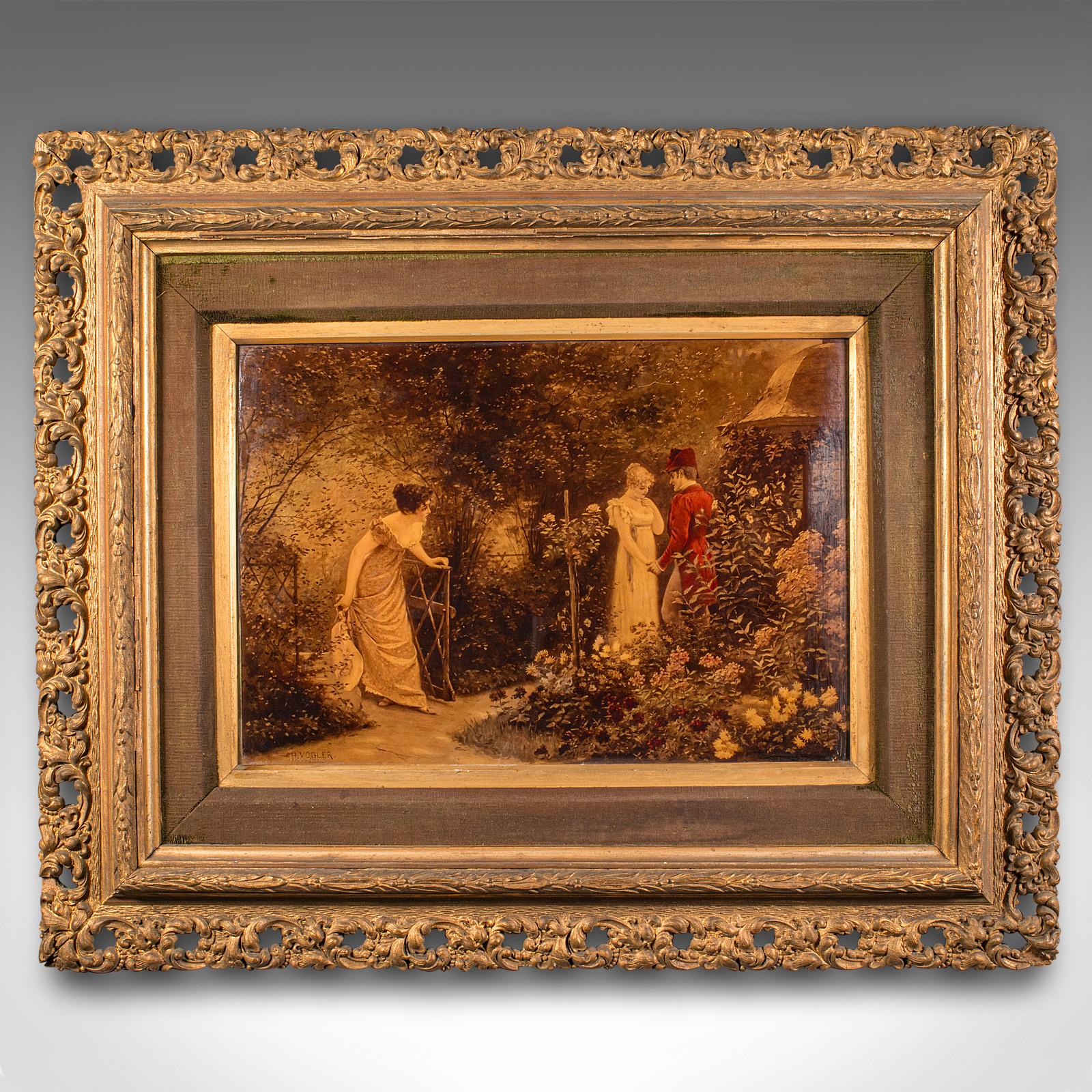 
This is an antique framed crystoleum picture. An English, glass mezzotint painting after Hermann Vogler, dating to the late Victorian period, circa 1900.

Fascinating mezzotint upon glass, with fine tonality and composition
Displaying a desirable