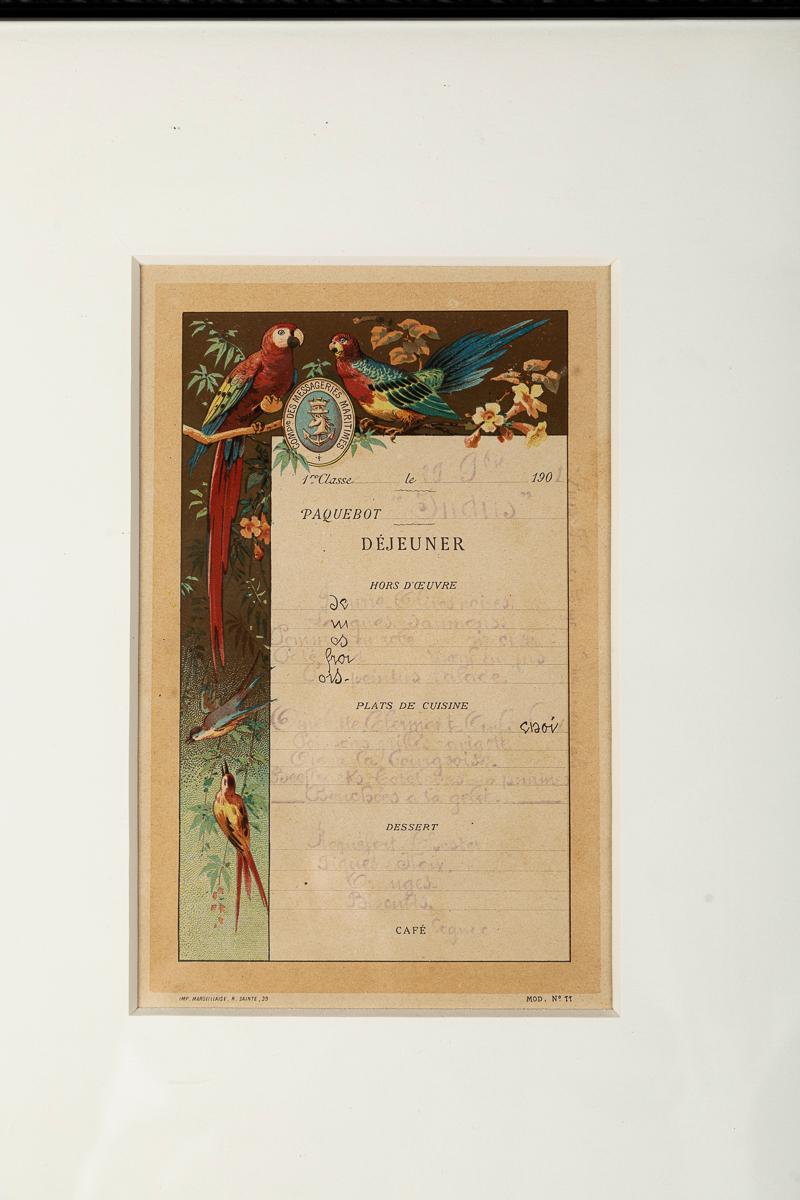 Art Deco Antique Framed 'Dejeuner' (Lunch) Restaurant Menu, France, 1901 For Sale