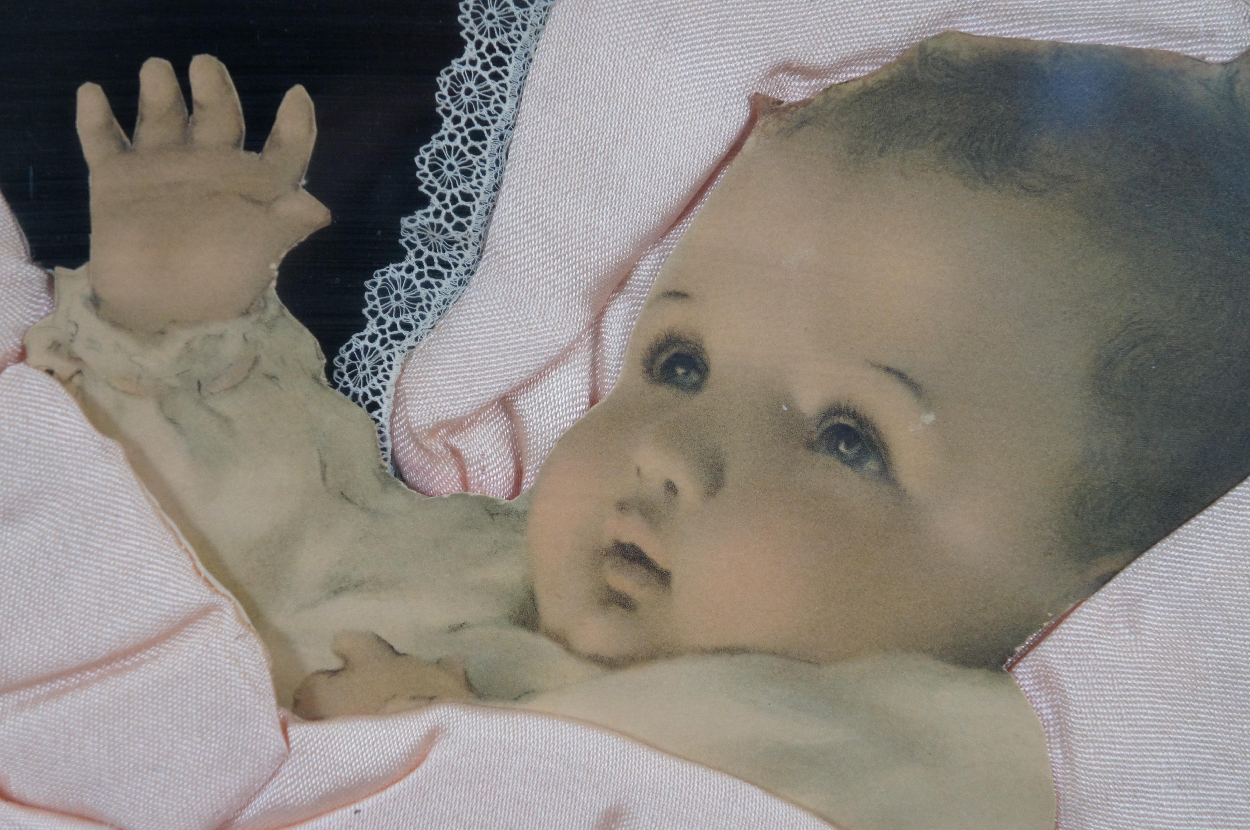 Antique Framed Die Cut Baby Portrait Blanket & Photo Mourning Memorial Art 20