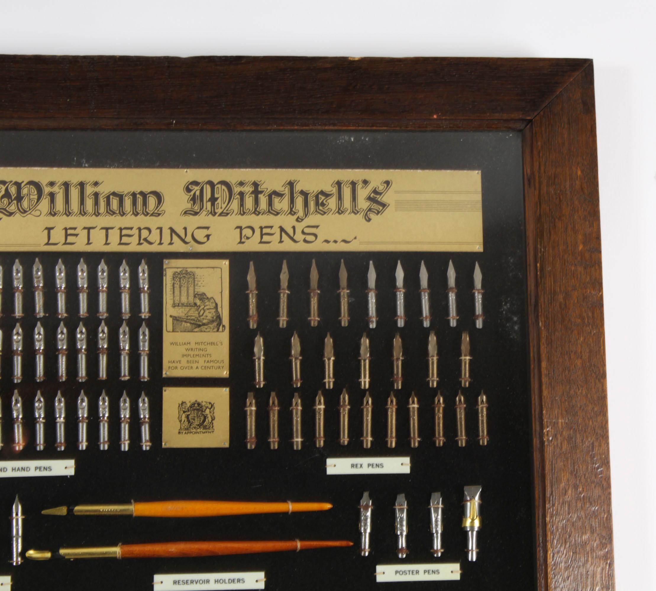 Antique Framed Display of Lettering Pens Nibs William Mitchell Circa 1920 For Sale 4