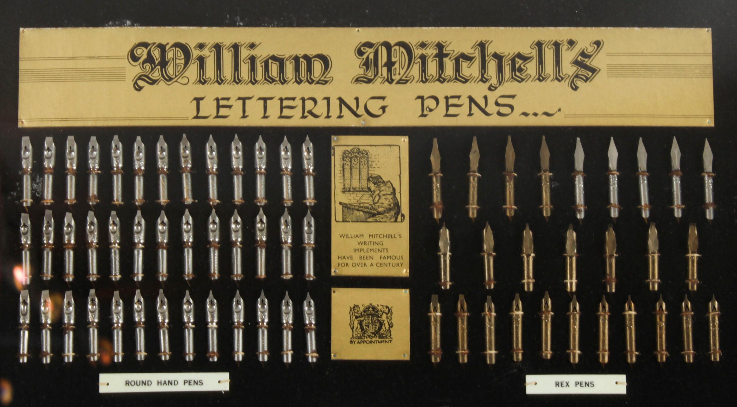 Antique Framed Display of Lettering Pens Nibs William Mitchell Circa 1920 In Good Condition For Sale In London, GB
