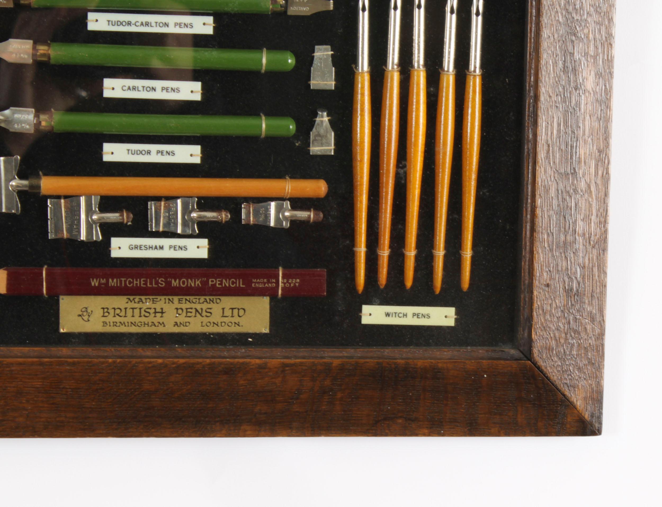 Antique Framed Display of Lettering Pens Nibs William Mitchell Circa 1920 For Sale 3