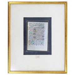 Antique Framed Dual Sided Illuminated Manuscript Book of Hours, 15th Century