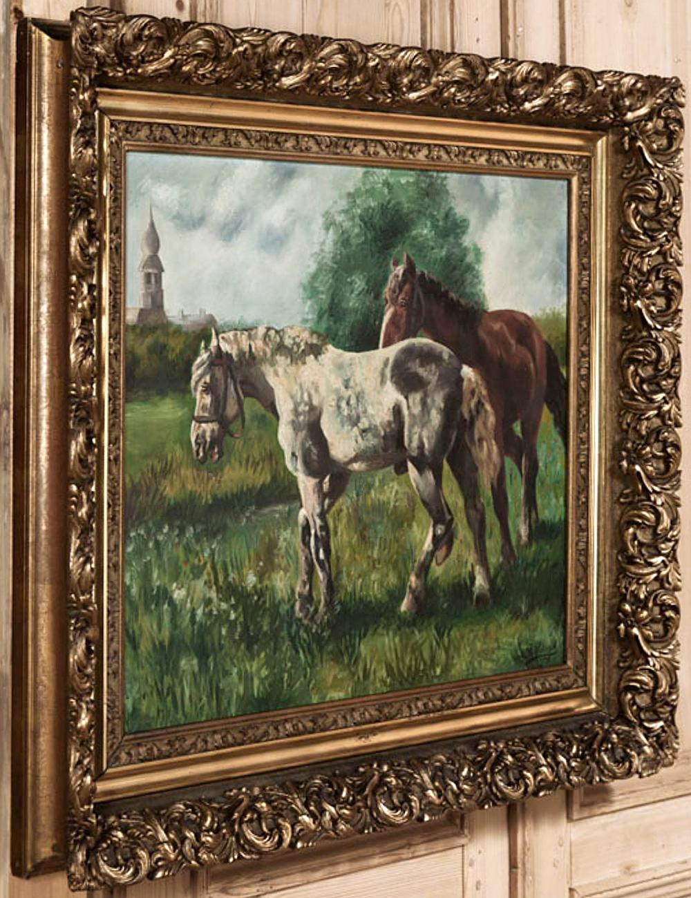 Romantic Antique Framed Dutch Oil Painting on Canvas by G. Diervjck, Dated 1907