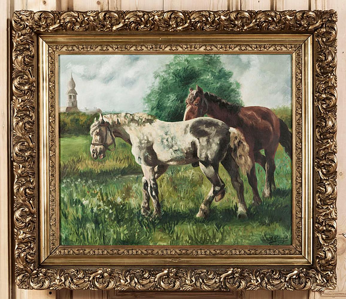 Hand-Crafted Antique Framed Dutch Oil Painting on Canvas by G. Diervjck, Dated 1907