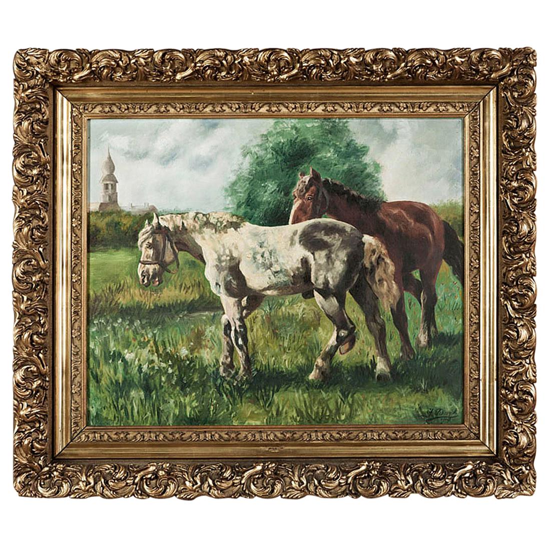 Antique Framed Dutch Oil Painting on Canvas by G. Diervjck, Dated 1907