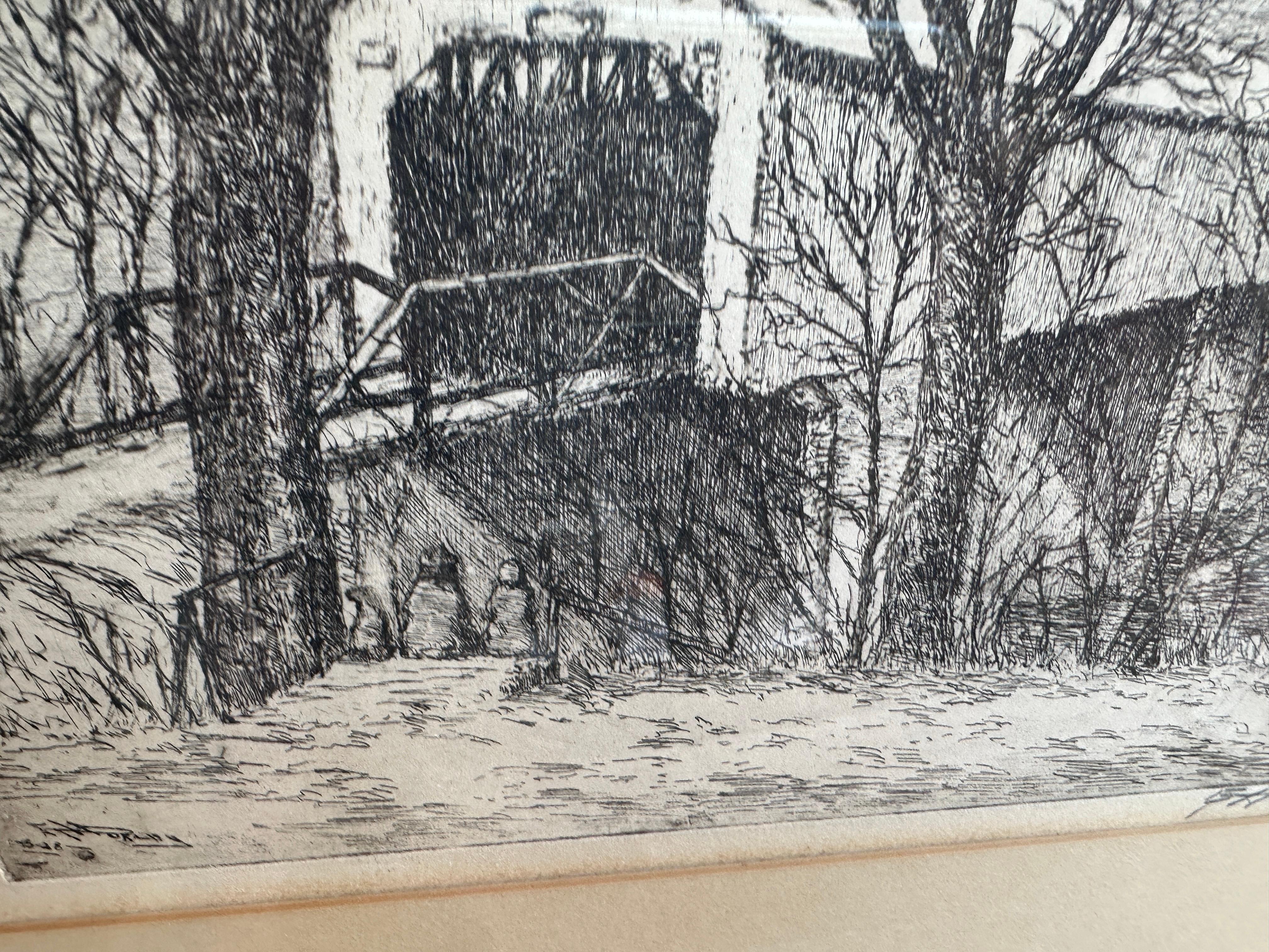 Framed Etching by E. T. HURLY, Arts & Crafts 