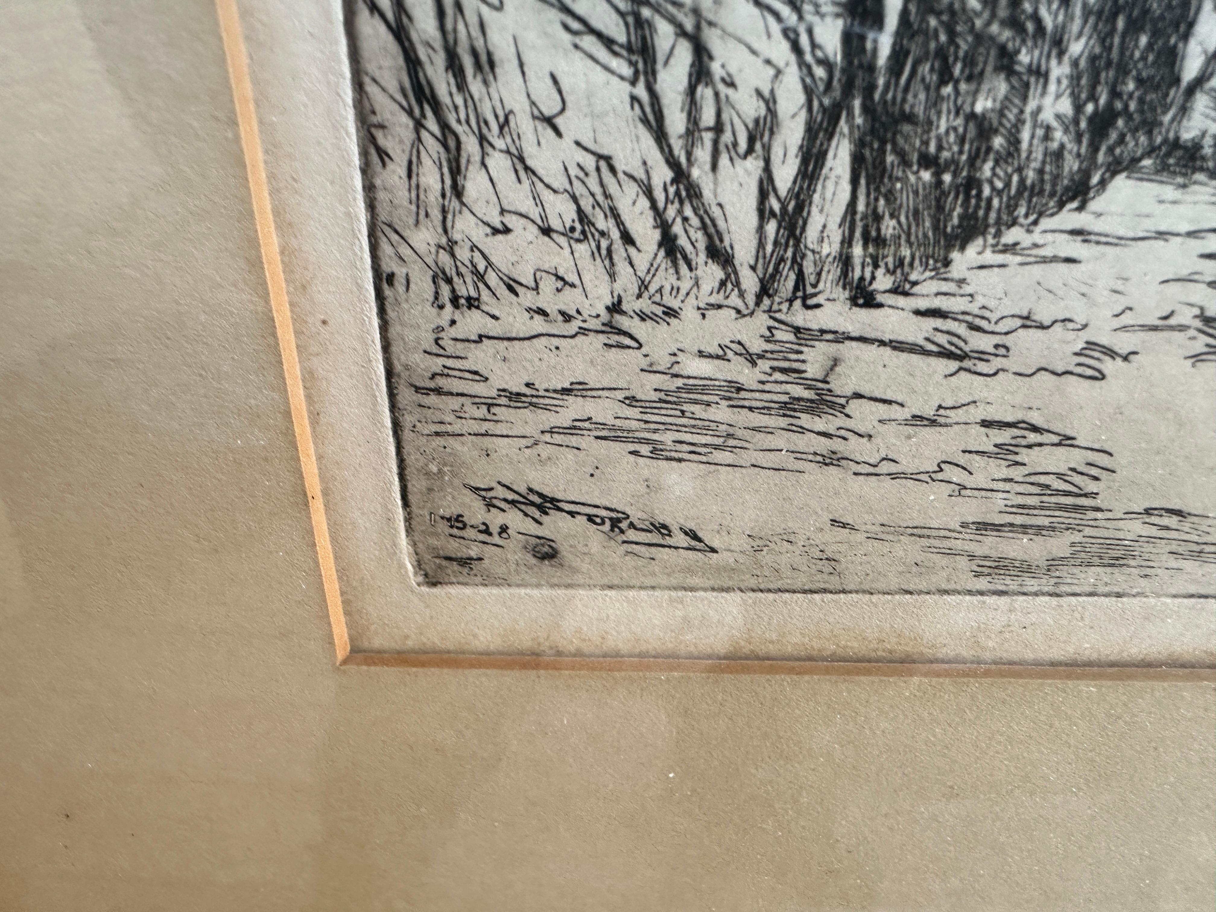 Framed Etching by E. T. HURLY, Arts & Crafts 