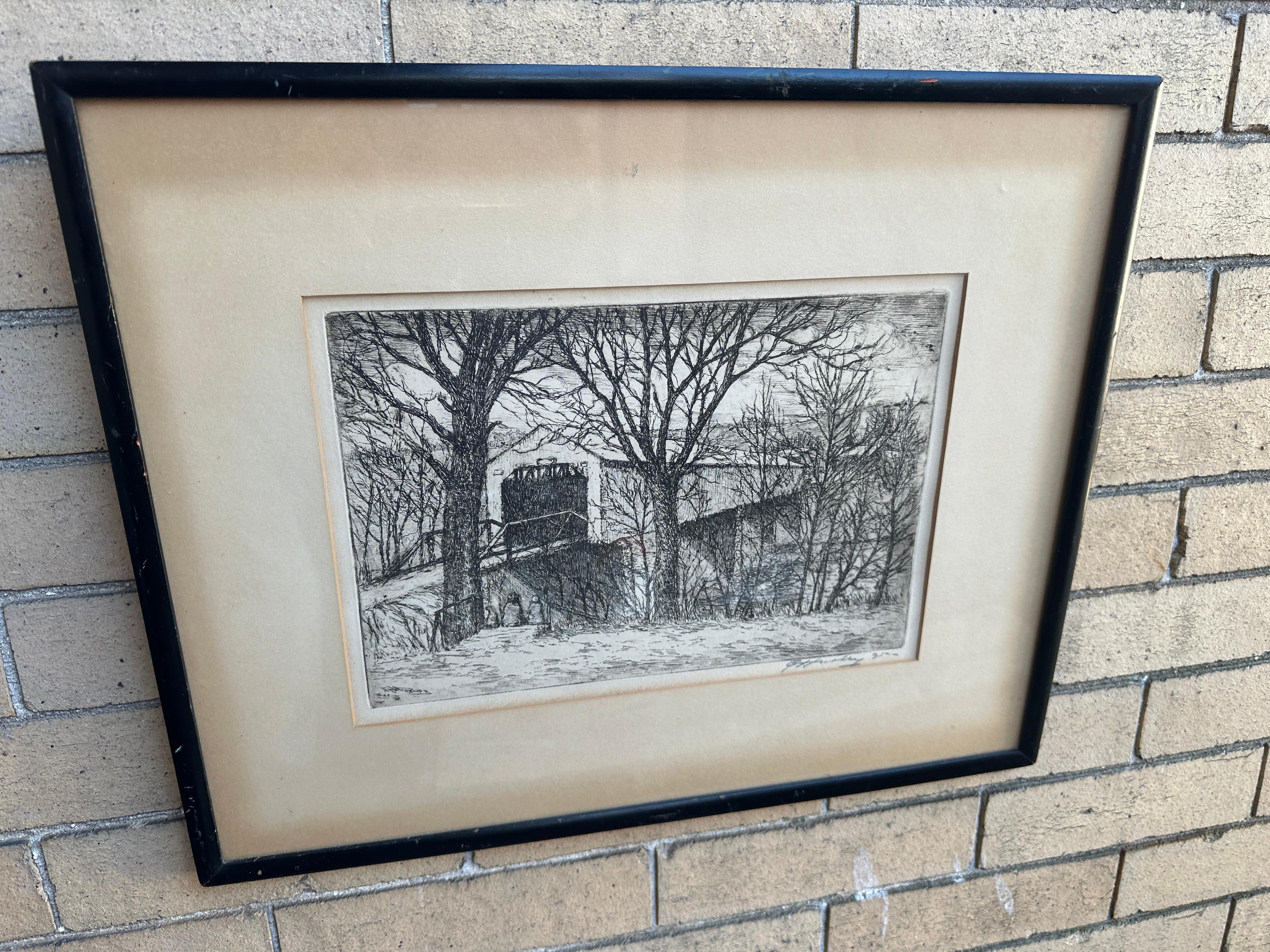 Antique Framed Etching by Edward T. Hurley, 