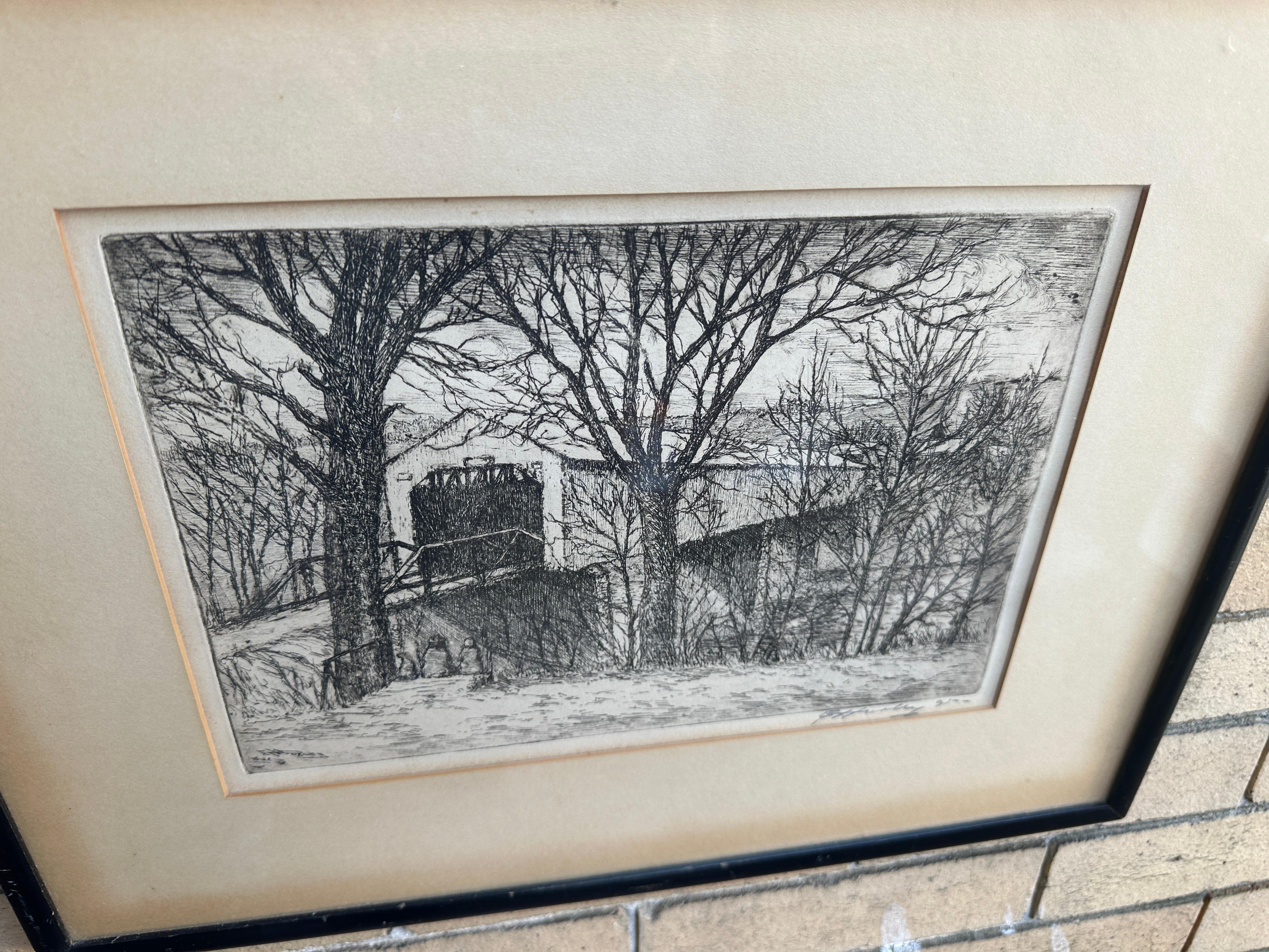 Arts and Crafts Framed Etching by E. T. HURLY, Arts & Crafts 