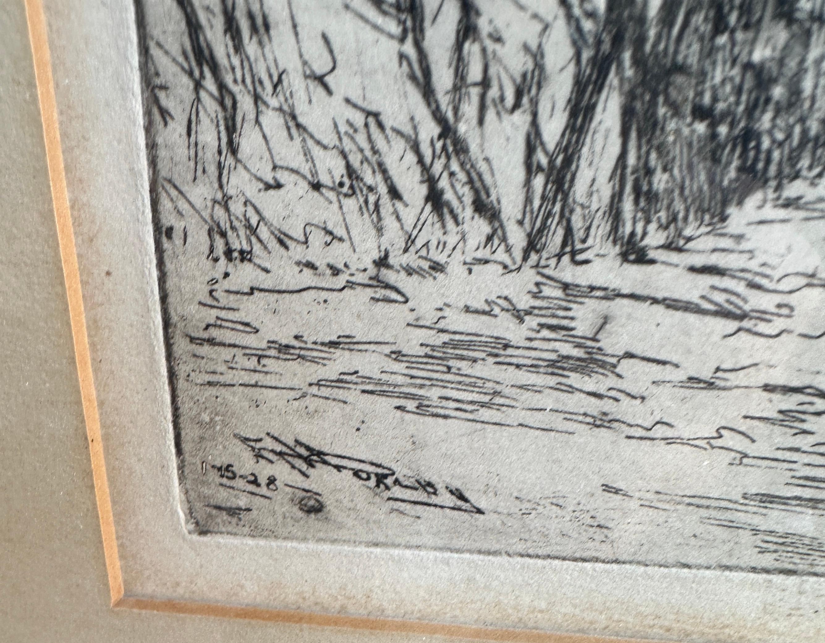 Framed Etching by E. T. HURLY, Arts & Crafts 