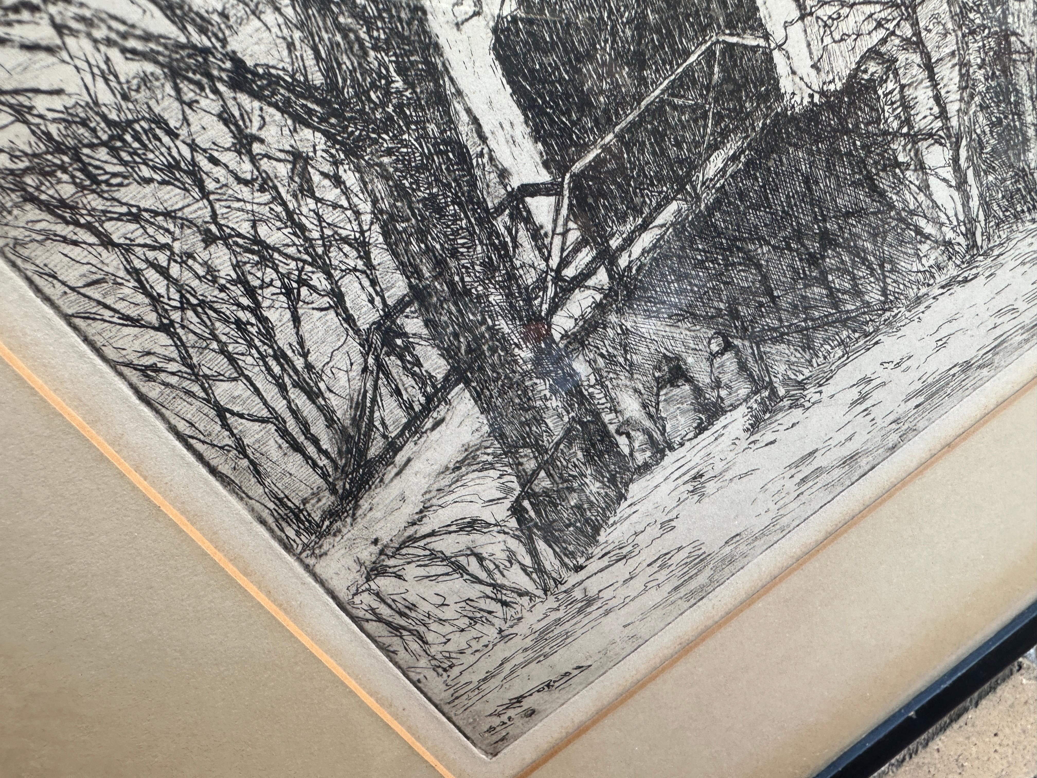 Framed Etching by E. T. HURLY, Arts & Crafts 