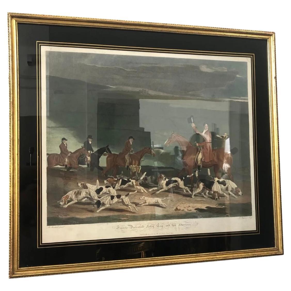 Antique Framed Etching of "Francis Duckenfield Astley Espy and His Harriers" For Sale