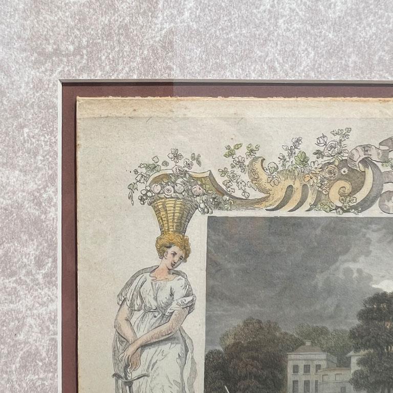English Antique Framed Hand Colored Engraved Bookplate Lord Harcourts England 1800s For Sale