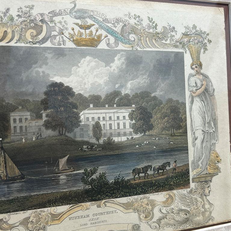 Antique Framed Hand Colored Engraved Bookplate Lord Harcourts England 1800s For Sale 2