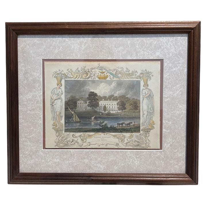 Antica targhetta incisa a mano con cornice Lord Harcourts Inghilterra 1800s