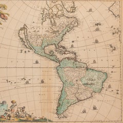 Antike gerahmte handkolorierte Karte der Amerikas von Frederick de Wit, um 1675