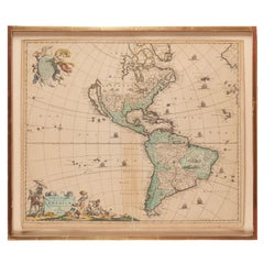 Antique Framed Hand Colored Map of the Americas by Frederick De Wit, circa 1675