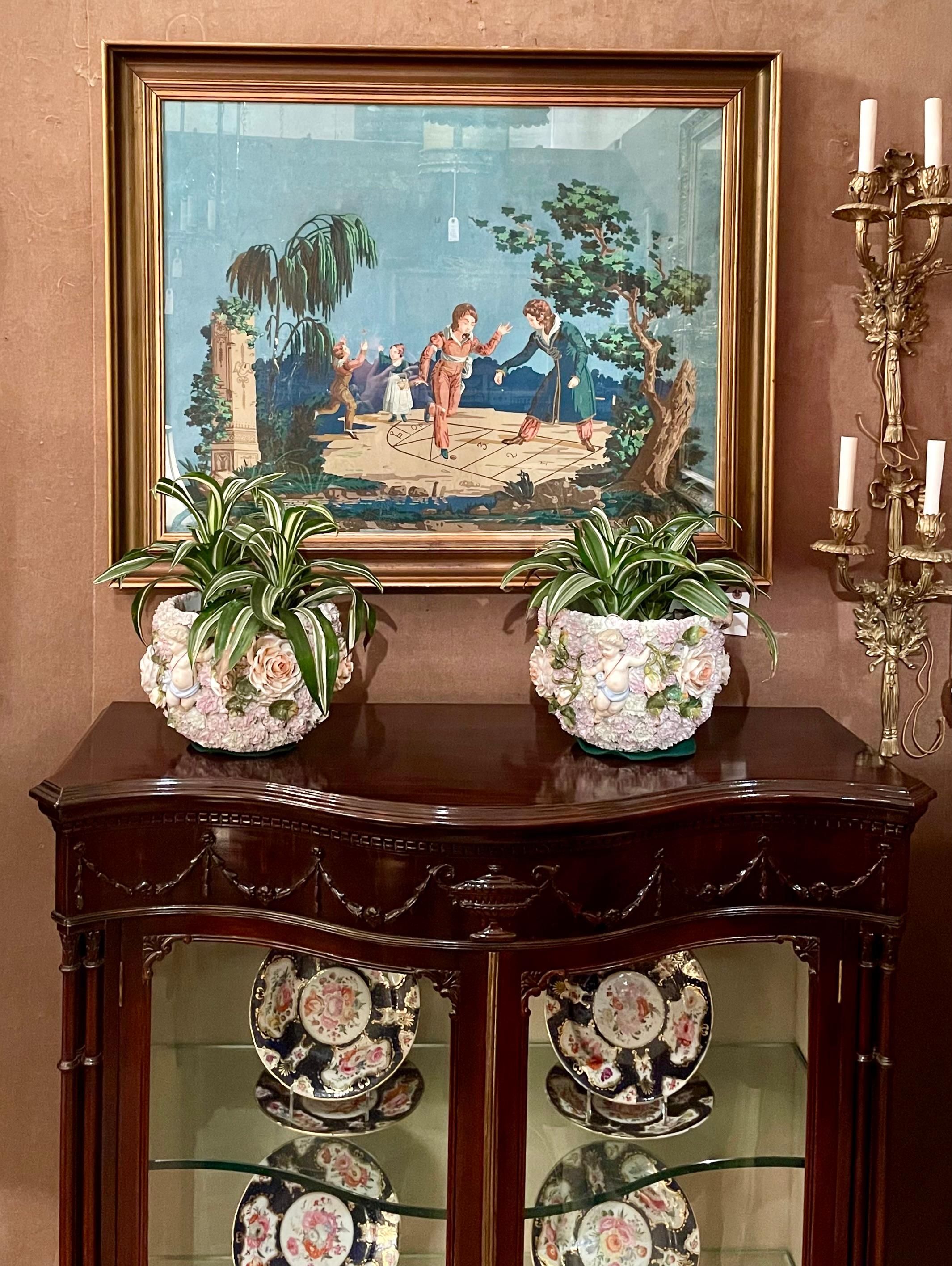 Antique Framed Hand-Colored Wallpaper of 