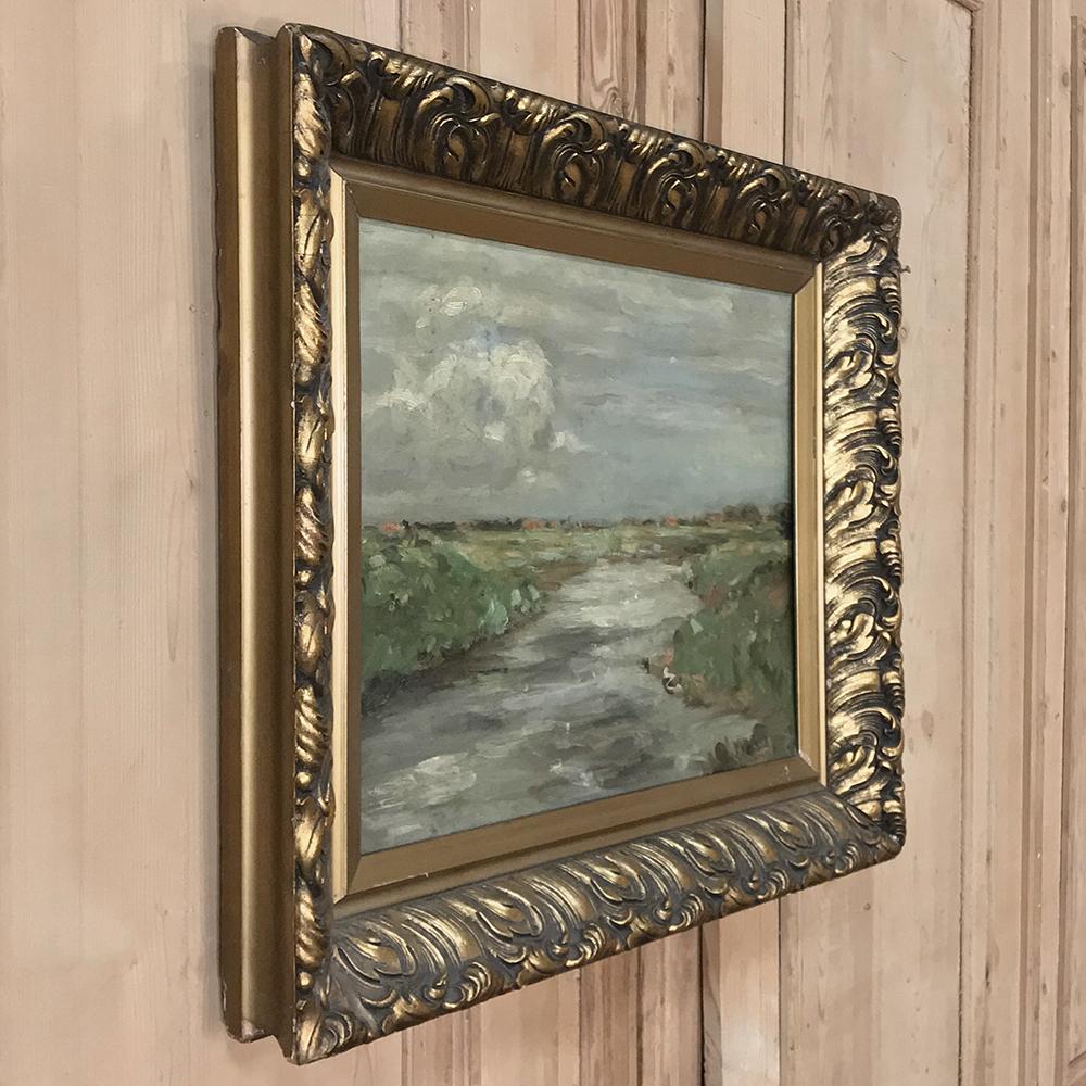 Expressionist Antique Framed Impressionist Oil Painting on Board