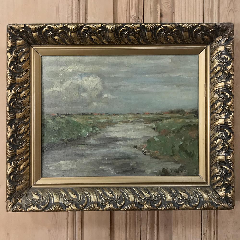 Belgian Antique Framed Impressionist Oil Painting on Board