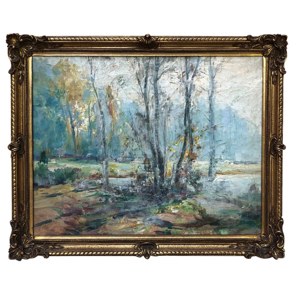 Antique Framed Impressionist Oil Painting on Canvas