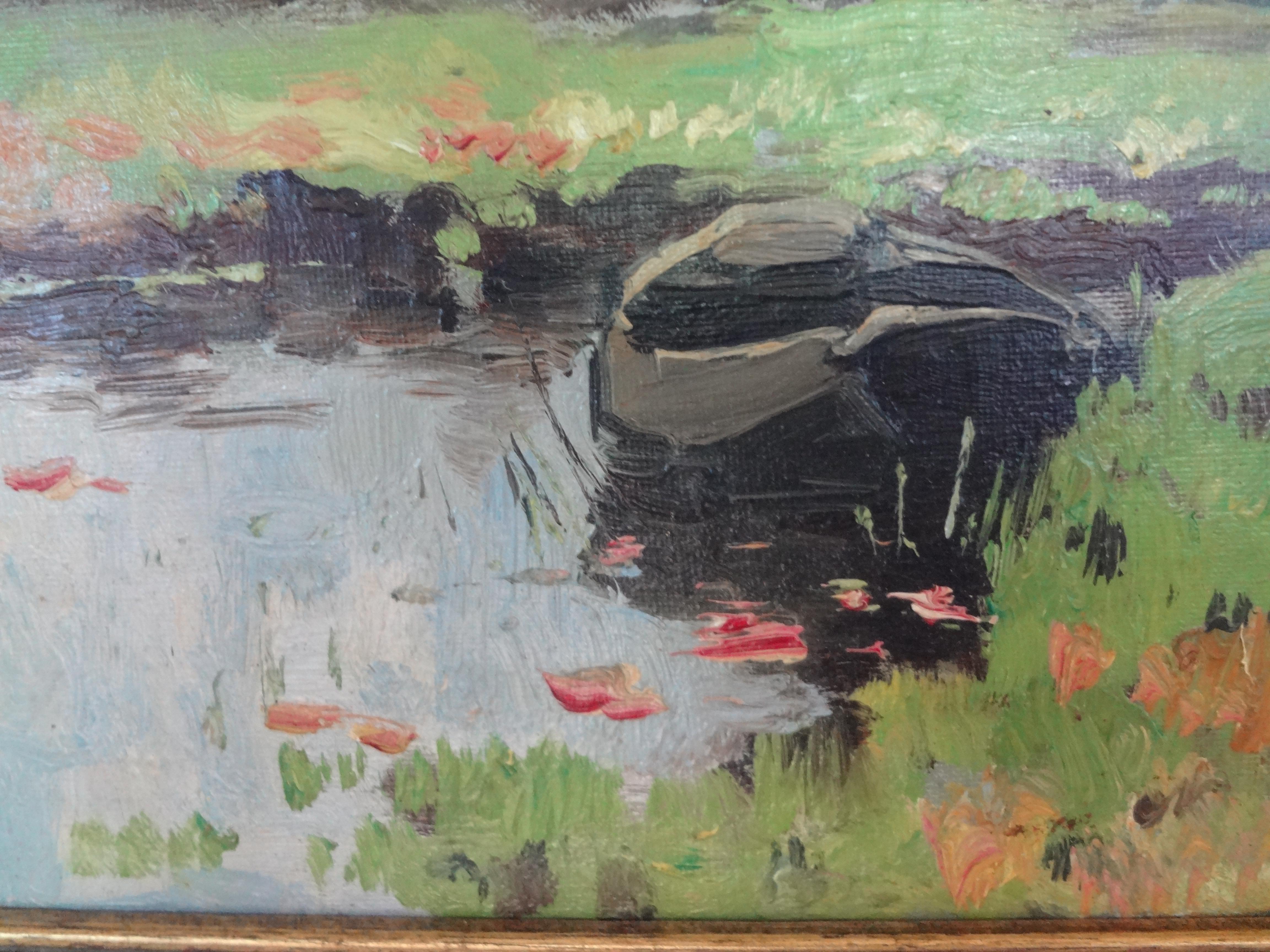 Antique Framed Impressionist Oil Painting on Board In Good Condition For Sale In Houston, TX