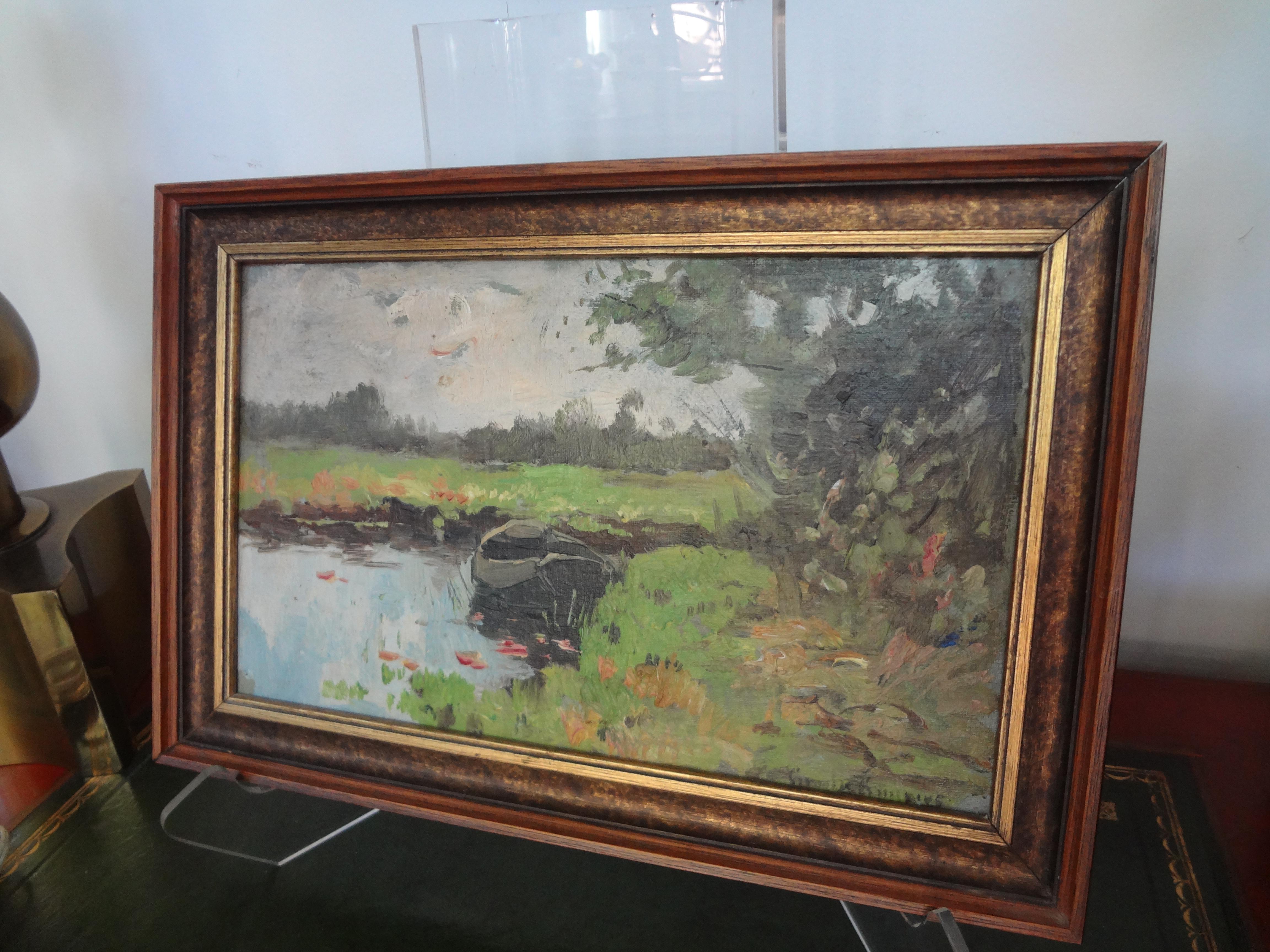 Antique Framed Impressionist Oil Painting on Board For Sale 2