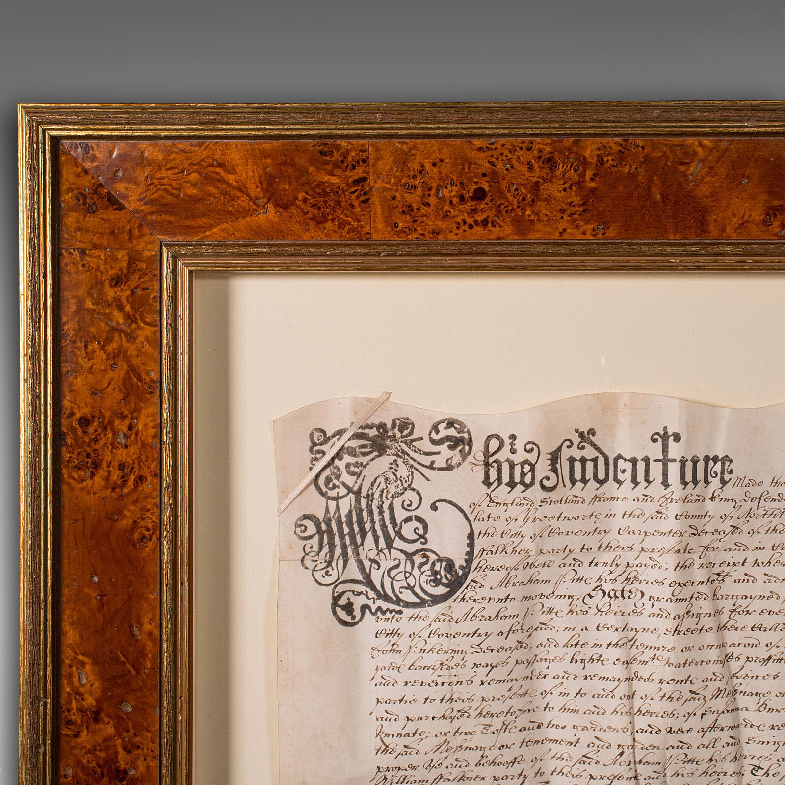 Antike gerahmte Abmachung, Englisch, Vellum, Dokument, 17. Jahrhundert, datiert 1671 (Britisch) im Angebot