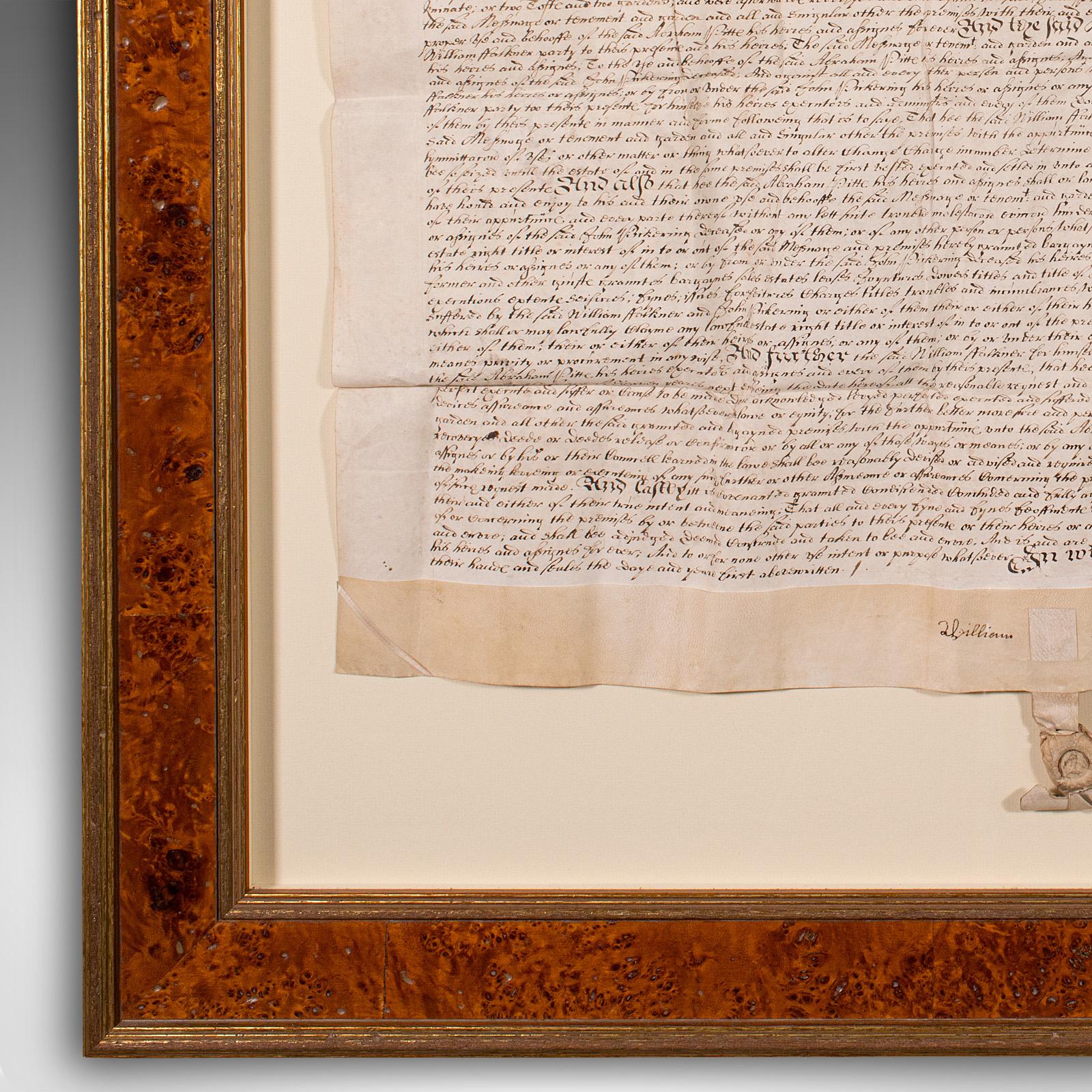 Animal Skin Antique Framed Indenture, English, Vellum, Document, 17th Century, Dated 1671 For Sale