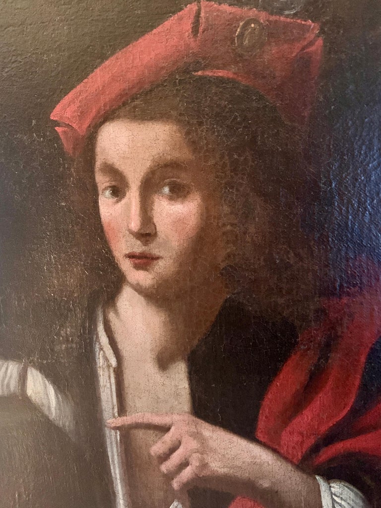 Antique Framed Italian Oil on Canvas Portrait Painting of Florentine