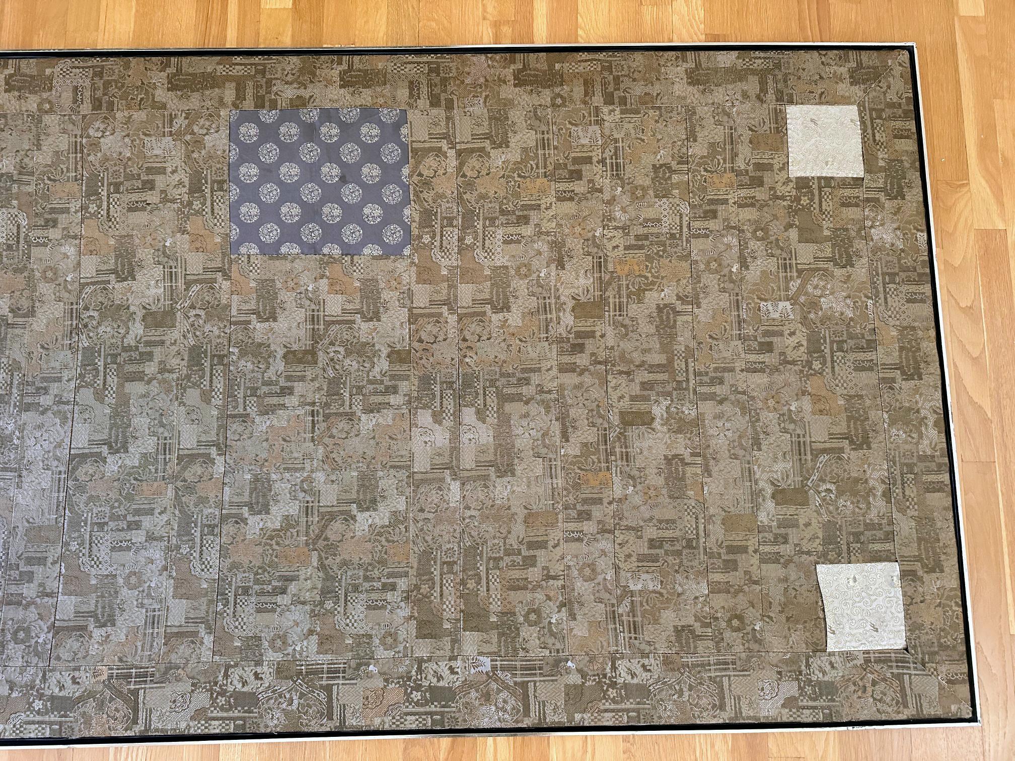 19th Century Antique Framed Japanese Silk Kesa Monk's Robe Edo Period For Sale