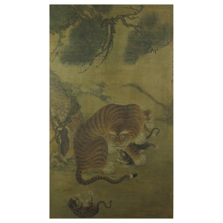 antique framed korean tiger