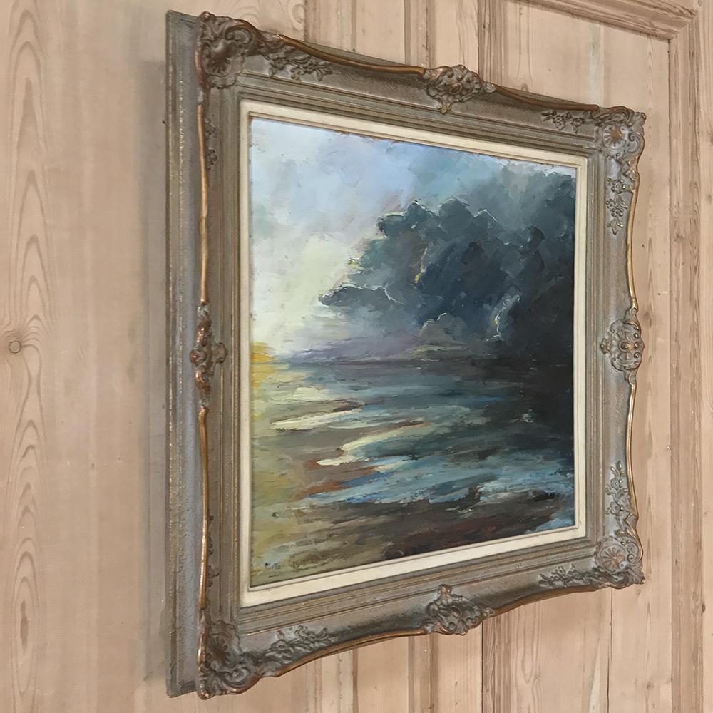 Expressionist Antique Framed Landscape Oil Painting on Canvas by Miton Geinafot
