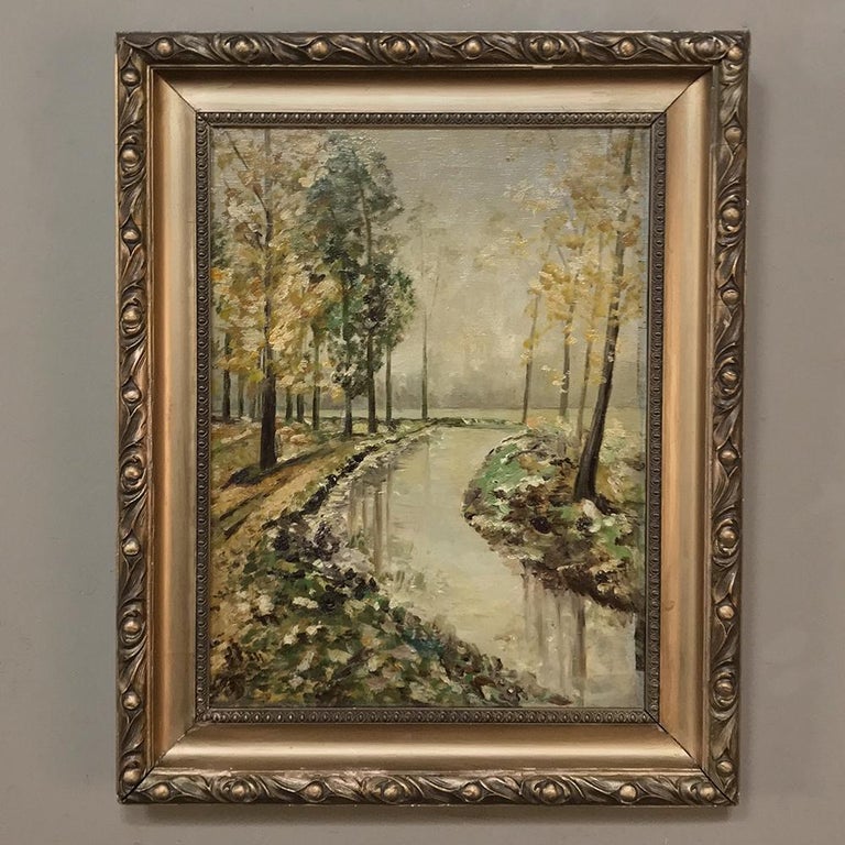 Belgian Antique Framed Landscape Oil Painting on Canvas For Sale
