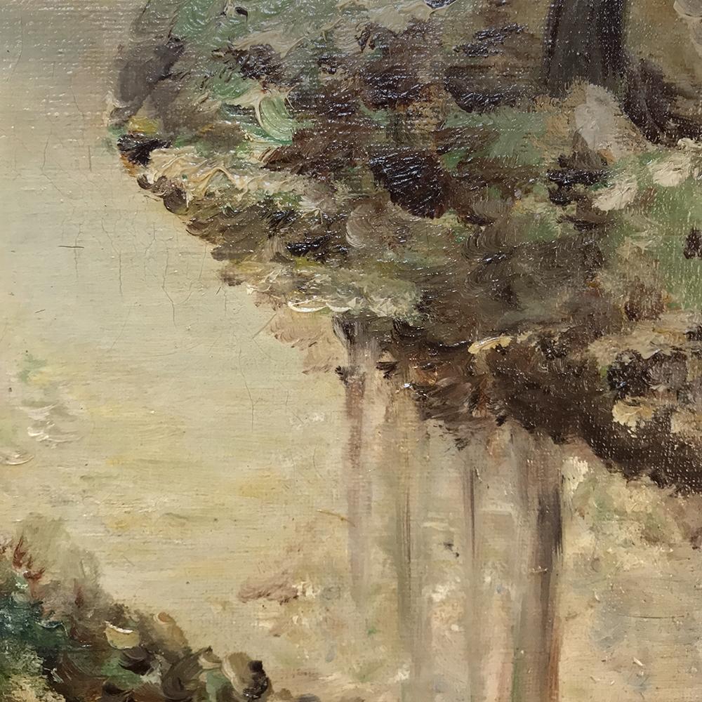 20ième siècle Peinture à l'huile de paysage sur toile, encadrée et ancienne en vente