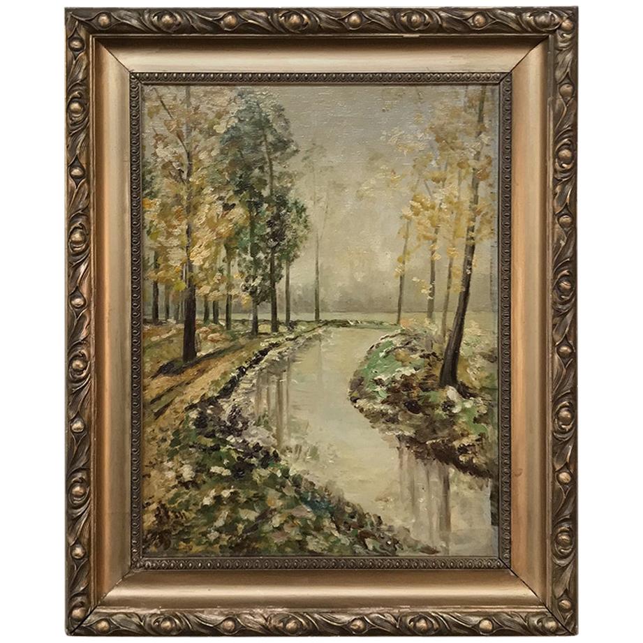 Antique Framed Landscape Oil Painting on Canvas