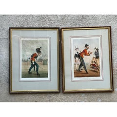 Antique Framed Military Caricature Prints - Pair