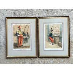 Antique Framed Military Caricature Prints - Pair