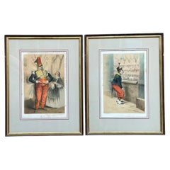 Antique Framed Military Caricature Prints - Pair