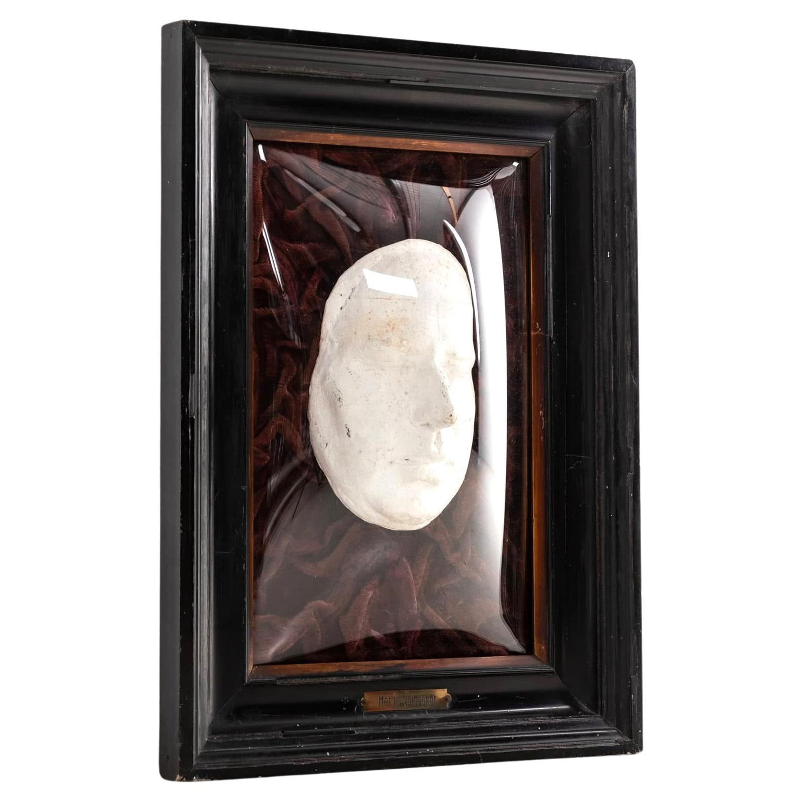 Antique Framed 
Mounted domed Glass Plaster Cast Death Mask. c.1900