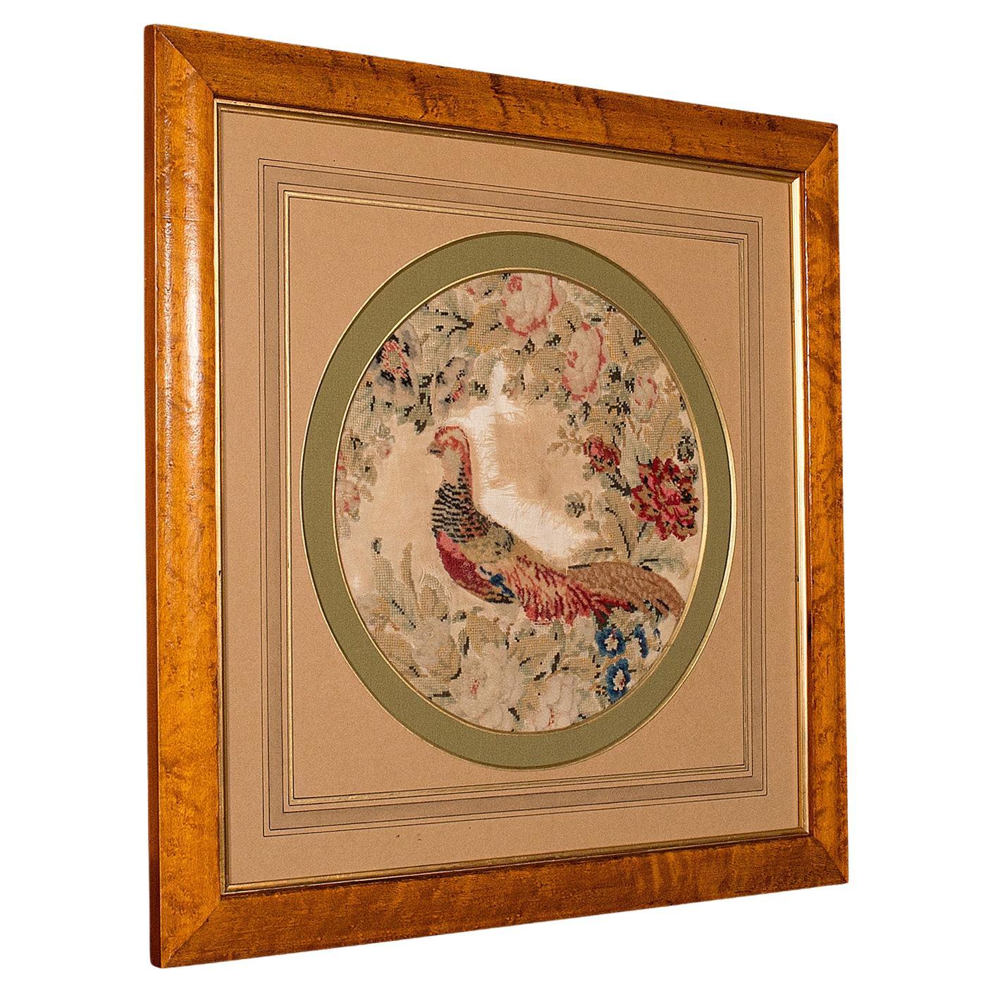 Antique Framed Needlepoint Scene, English, Stump Work Tapestry Panel, Victorian For Sale