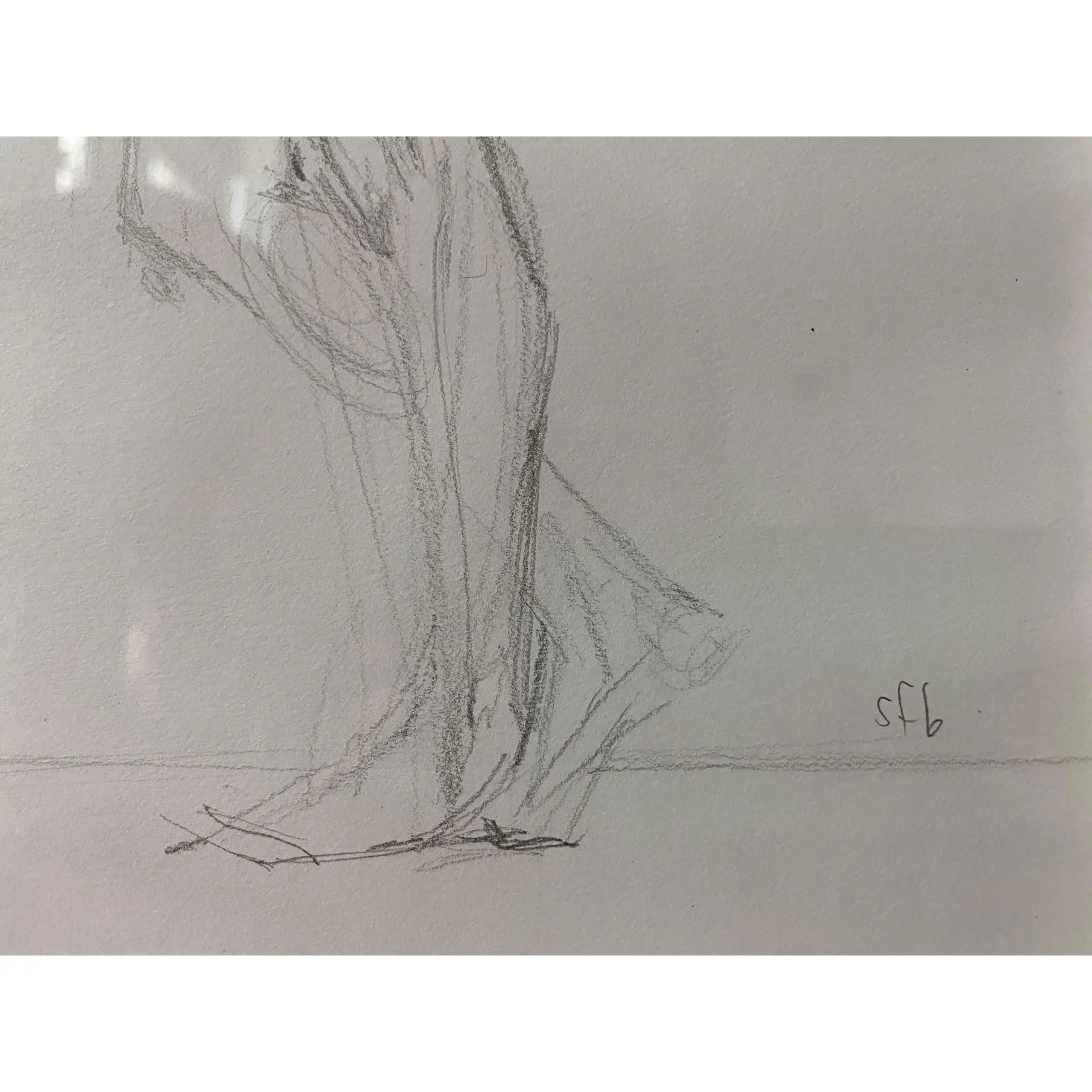 Antica figura maschile nuda incorniciata, grafite su carta, firmata Sfb In condizioni buone in vendita a Los Angeles, CA