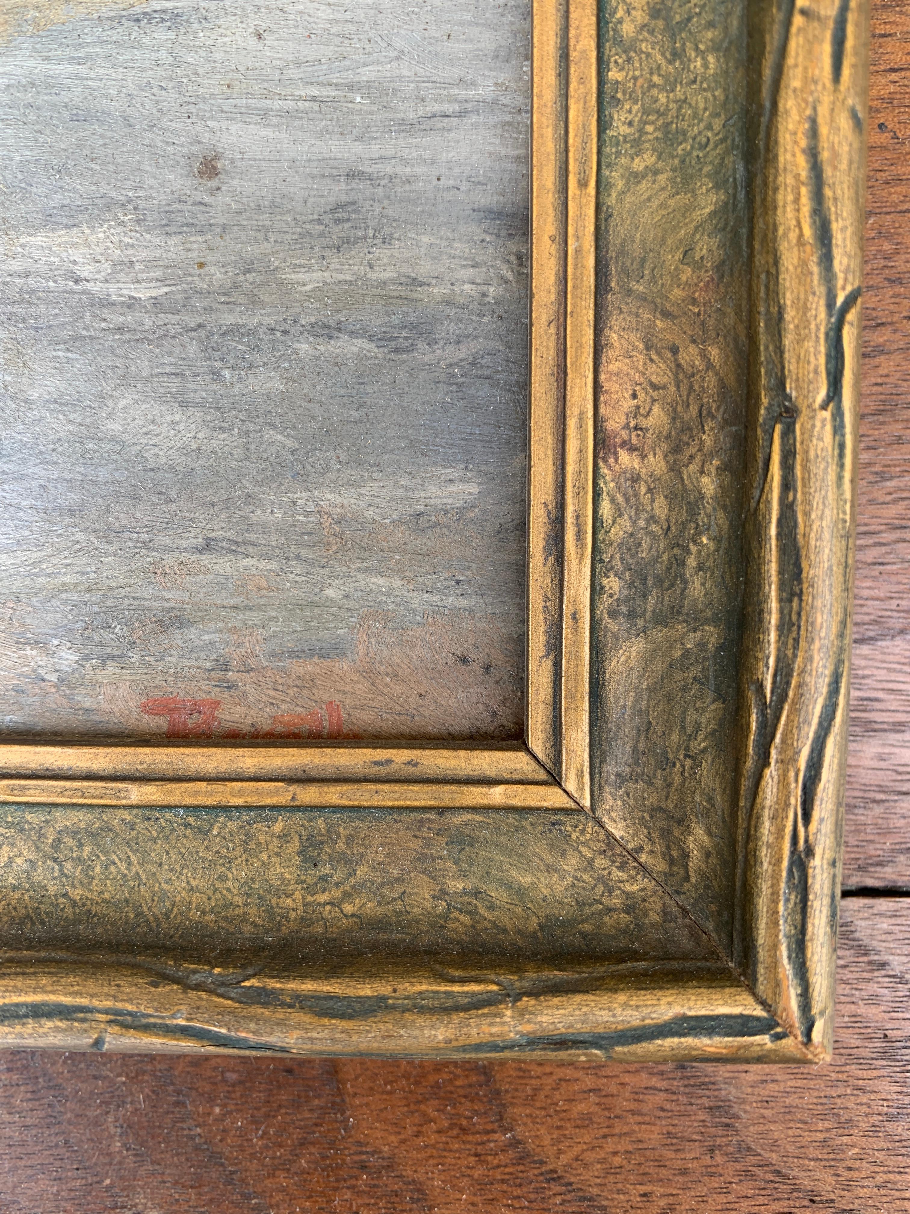 20th Century Antique Framed Oil on Board Seaside Coastal Landscape Painting For Sale