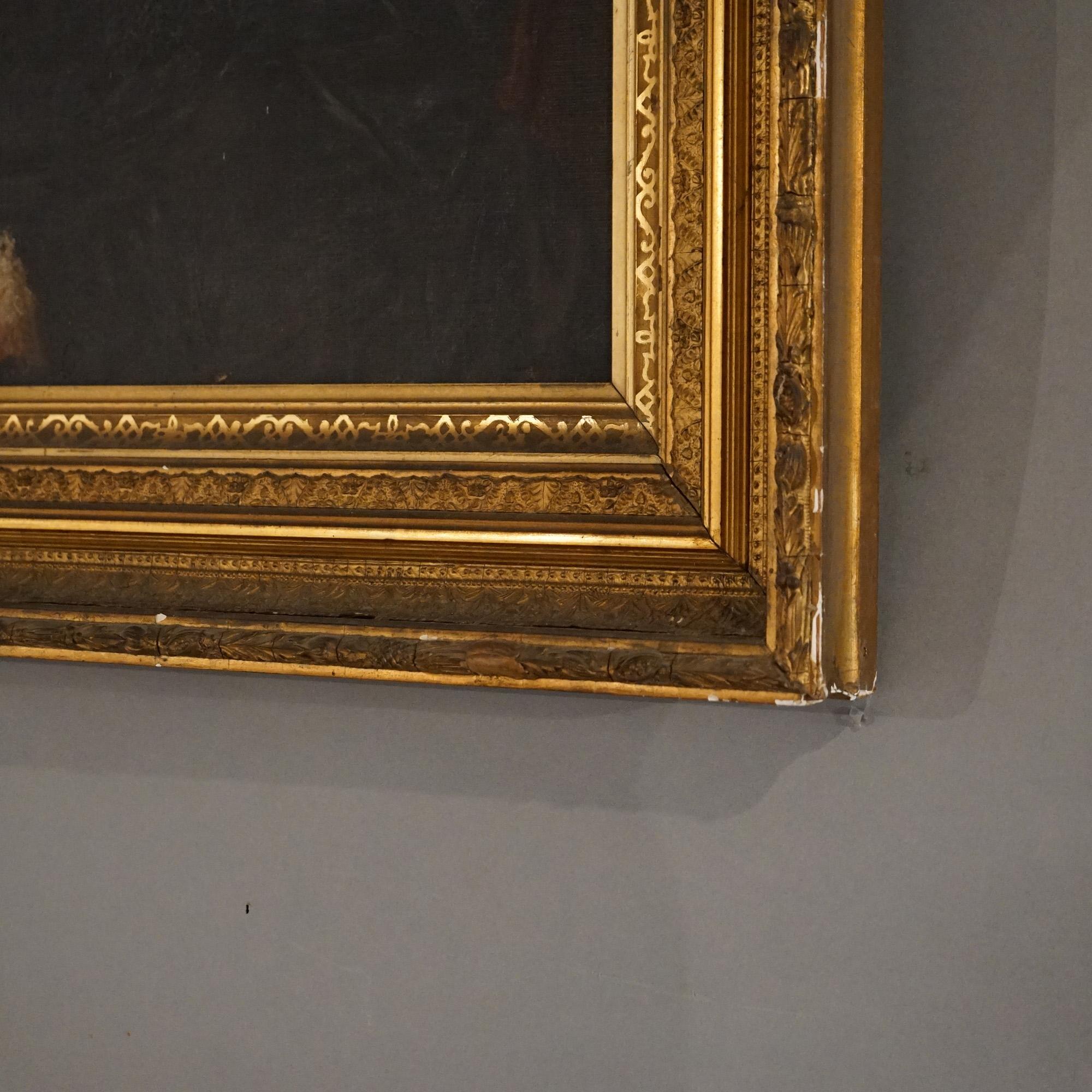 Antique Framed Oil on Canvas 19th Century Portrait Painting of a ...
