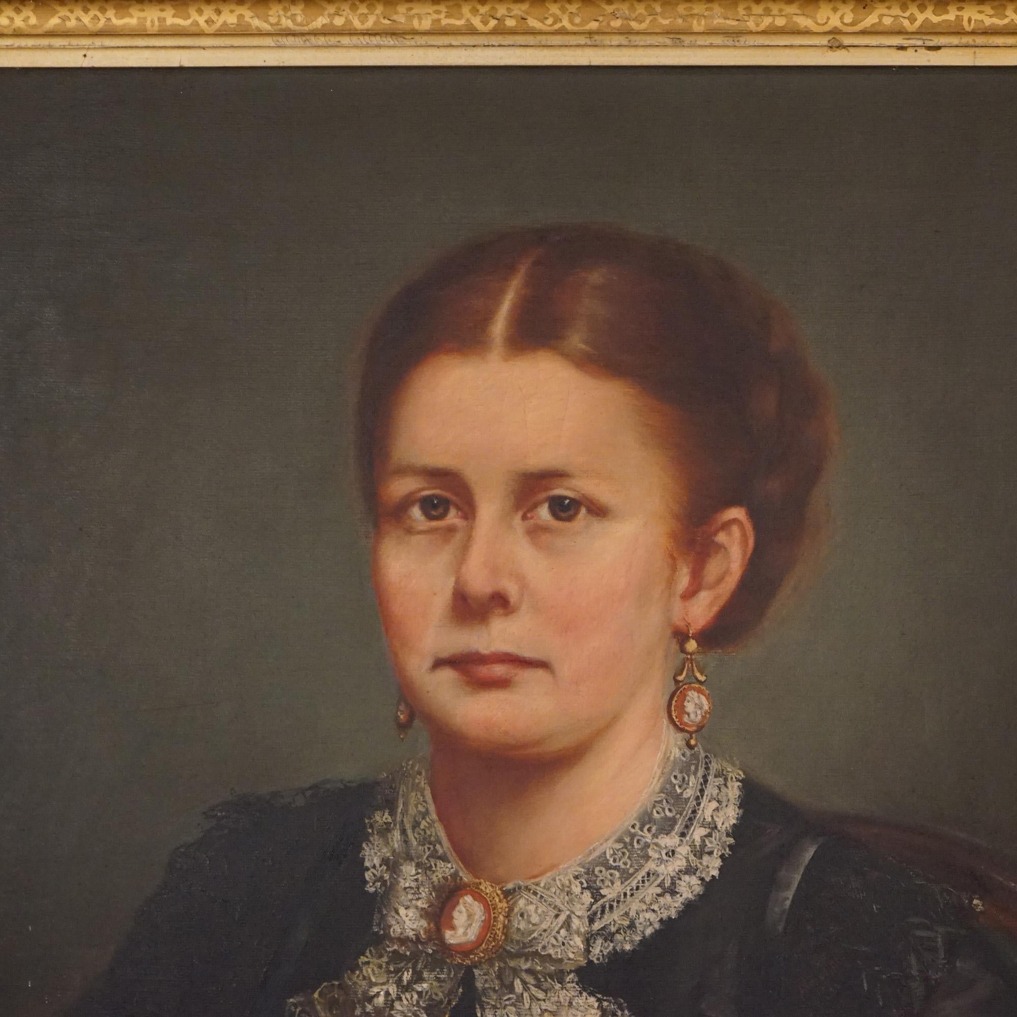 Antique Framed Oil on Canvas 19th Century Portrait Painting of a ...