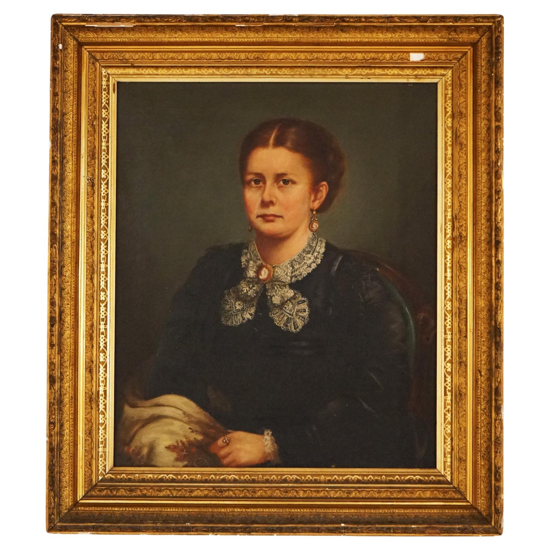 Antique Framed Oil on Canvas 19th Century Portrait Painting of a ...