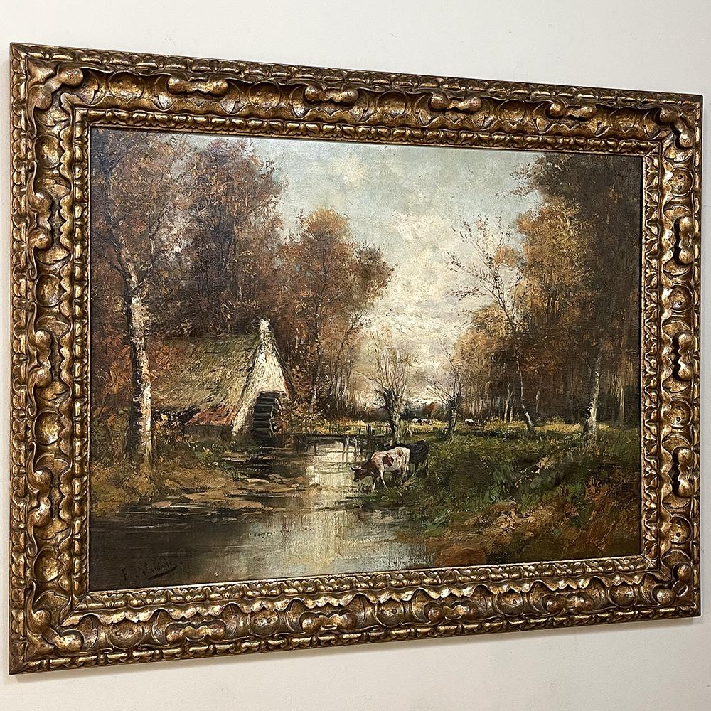 Expressionist Antique Framed Oil Painting by Francois De Lalande For Sale