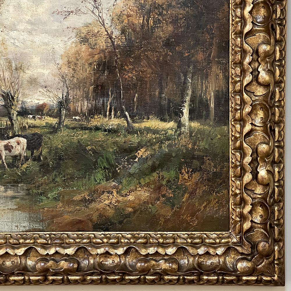 Canvas Antique Framed Oil Painting by Francois De Lalande For Sale
